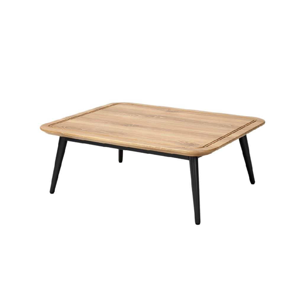 Modern Square Coffee Table with Wooden Top and Black Legs
