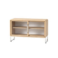 Modern Minimalist Wooden Sideboard with Glass Doors and Metal Legs