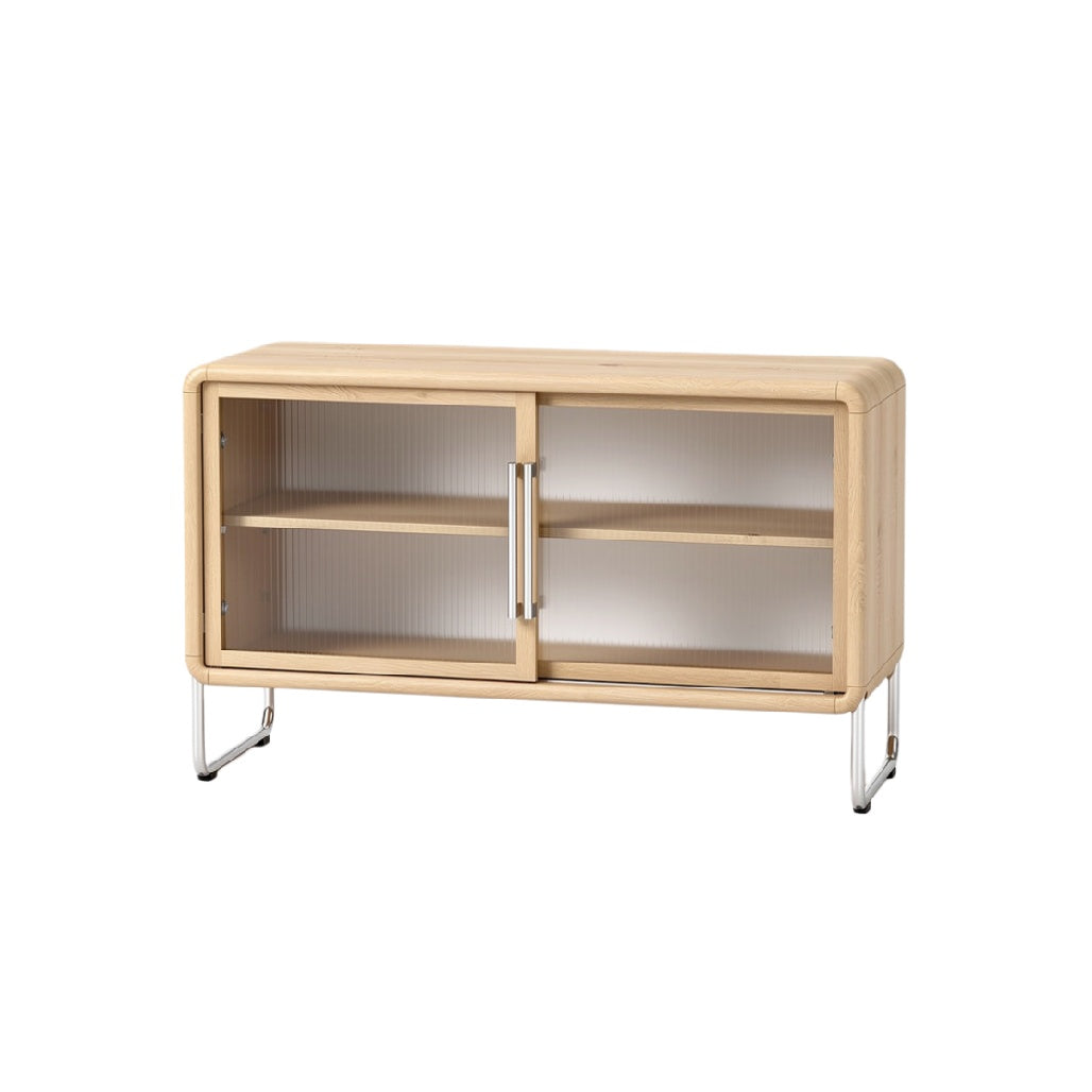 Modern Minimalist Wooden Sideboard with Glass Doors and Metal Legs